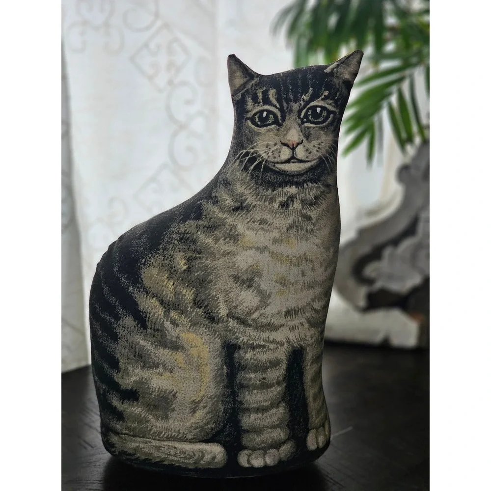 Vintage Fabric Cat Figurine country Tabby Kitten primitive doorstop - Picture 1 of 6